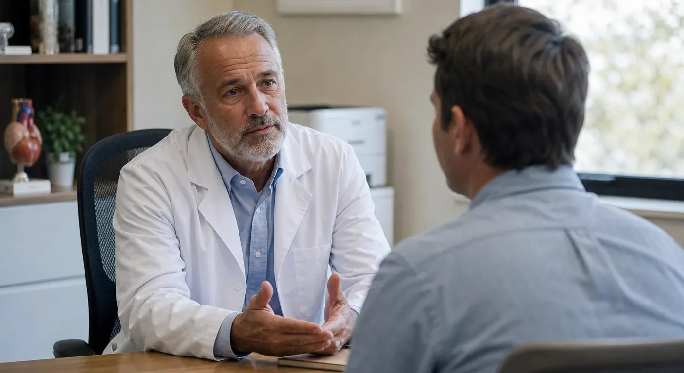 A physician using a desktop computer to organize scanned medical records