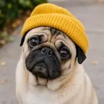 iPhone photo library via iCloud: IMG_0842.JPG renamed to Pug In Yellow Beanie.jpg