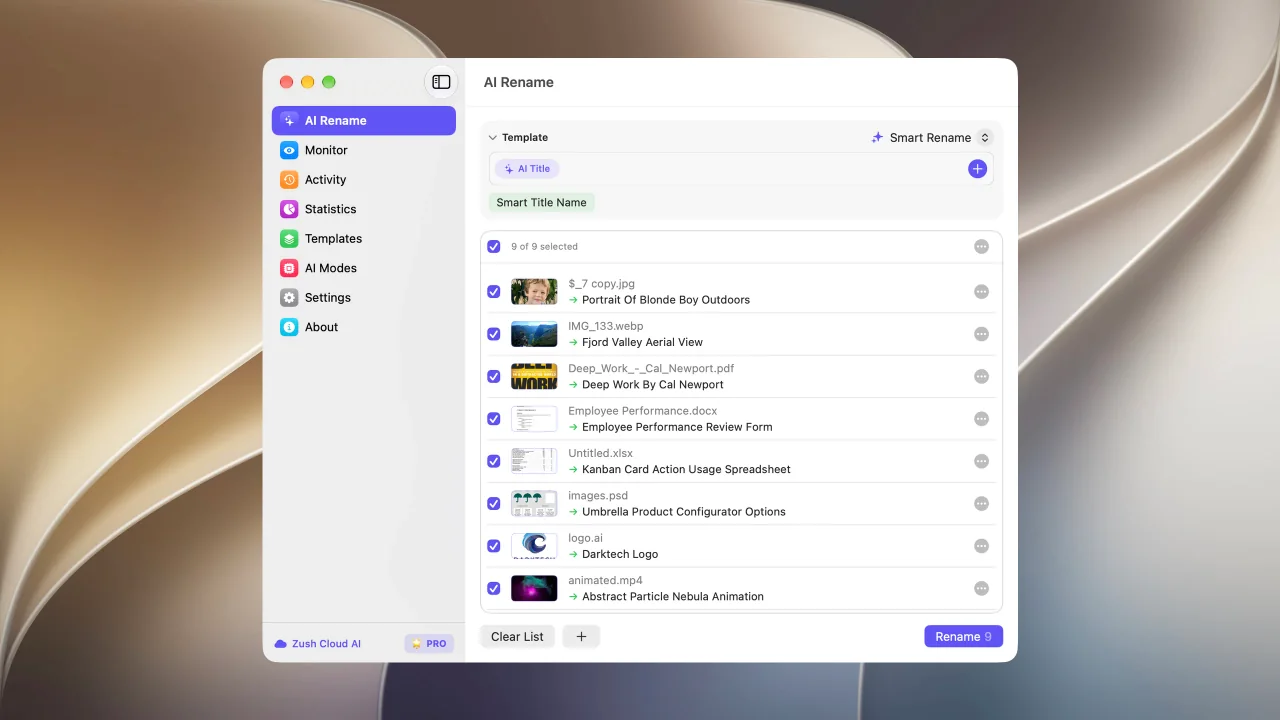 Batch rename results in Zush for macOS