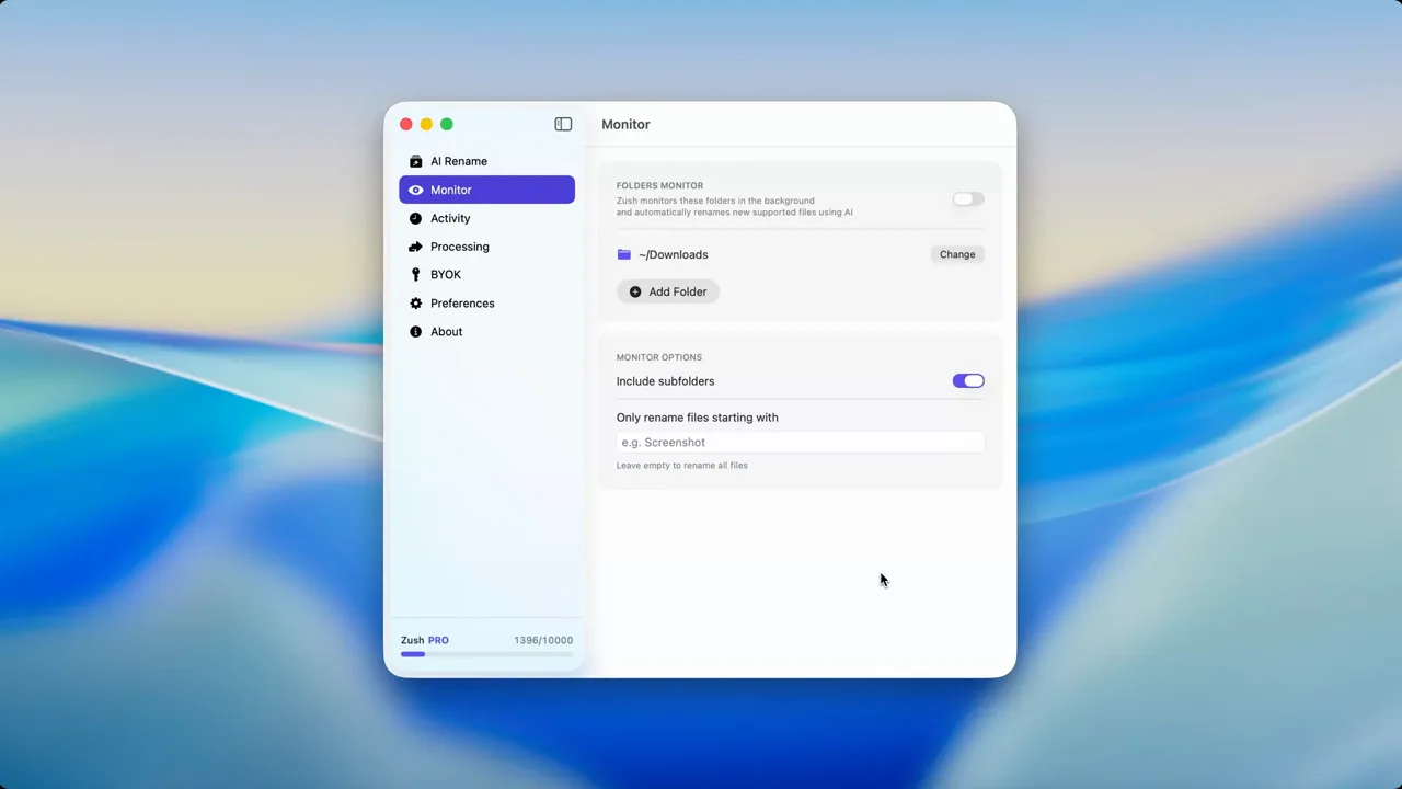 Zush folder monitoring automatically renaming screenshots on Mac in real time